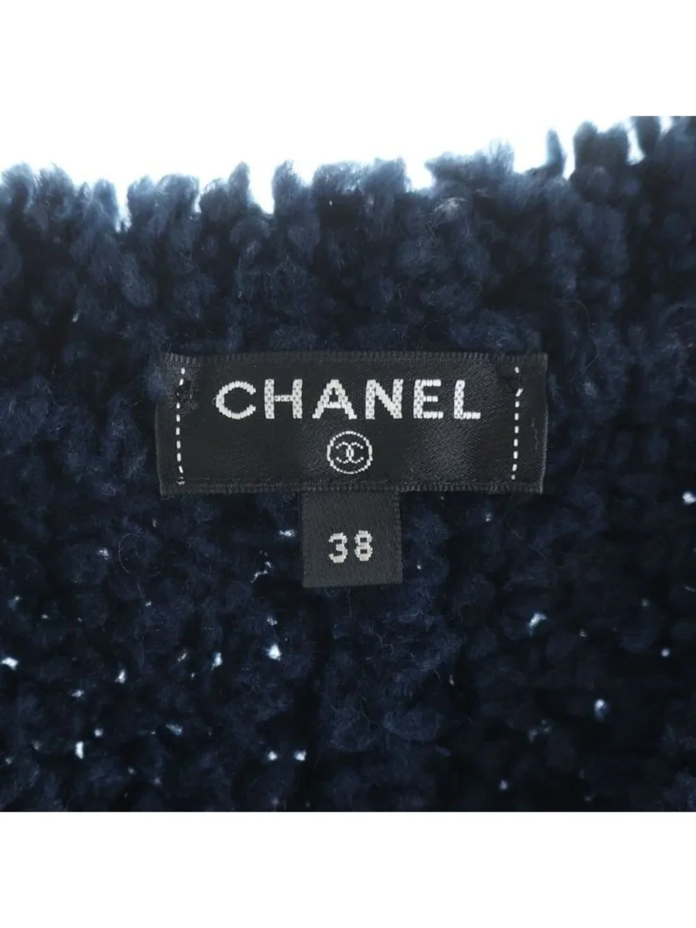 Chanel CC Logo Wool Acrylic Long Sleeve Knit Sweater Cashmere Blend Navy